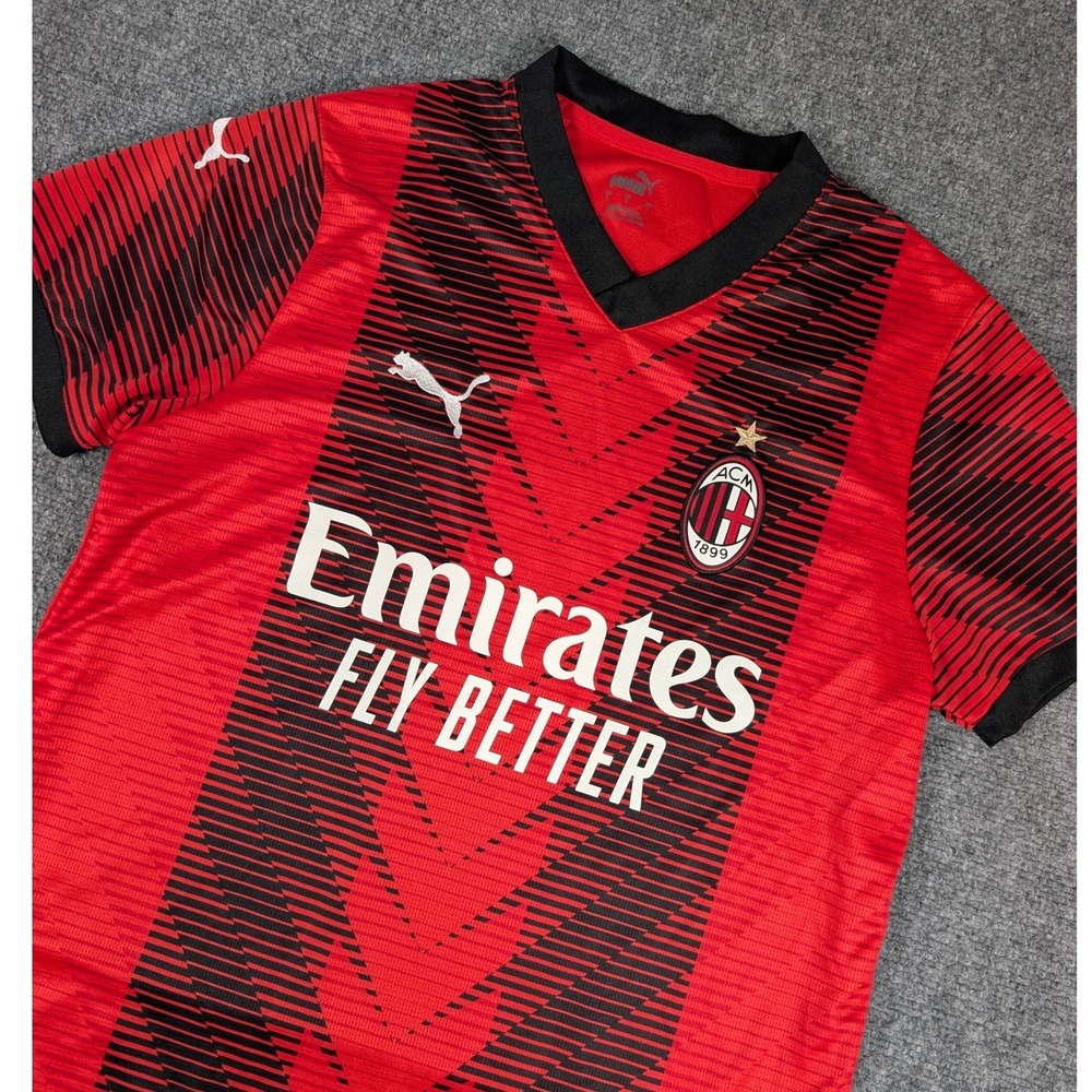 Puma AC Milan 2023-24 Home‎ Jersey Mens Large Red Black Soccer Shirt 757035-01